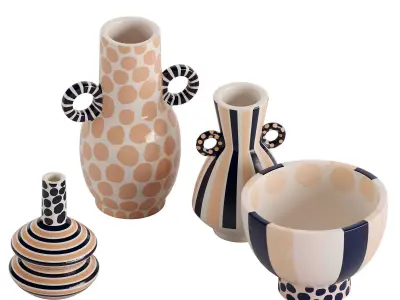 Set of 4 Jennifer Striped and Spotted Ceramic Vase 3D model