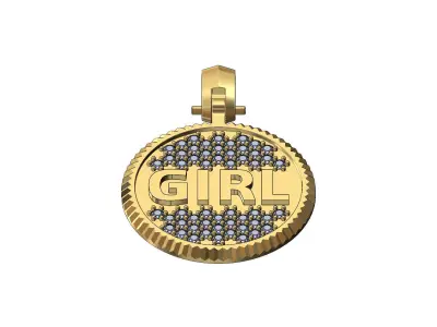 Girl diamond iced fluted bezel pendant with bail 3D print model