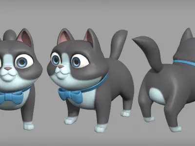 Cartoon cat character base mesh Low-poly 3D model