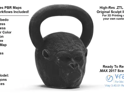 Gorilla Kettlebell - Low Poly and Sculpt Low-poly 3D model
