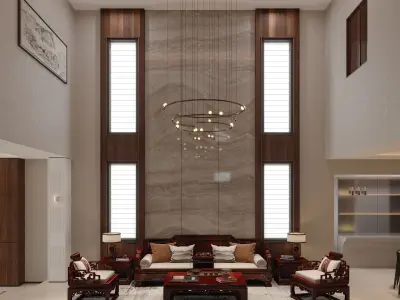 Modern Chinese Double Height Villa Living Room Interior 3D model