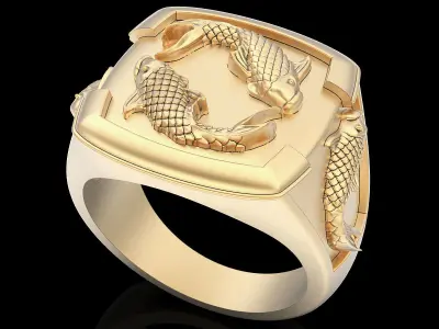 Fish Man Ring silver gold printable jewelry 3D print model 3D print model