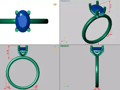 Oval under halo solitare ring  3D print model