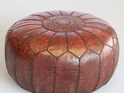 Vintage Round Moroccan Chocolate Brown Leather Pouf 3D model