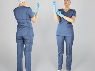 Female surgeon putting on sterile gloves 133 Low-poly 3D model