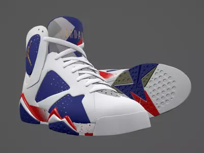 PBR Air Jordan 7-retro sneakers Tinker-Alternate colorway Low-poly 3D model
