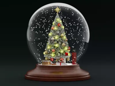 Snow Globe with Tree Gifts and Falling Snowflakes - Animated Low-poly 3D model