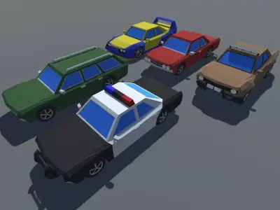 Muscle Car in 5 Versions Modifications Low-poly 3D model