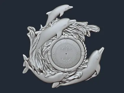 Dolphins Clock - 3D STL file for CNC 3D model