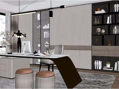 Modern Light Luxury Study Room 3D model