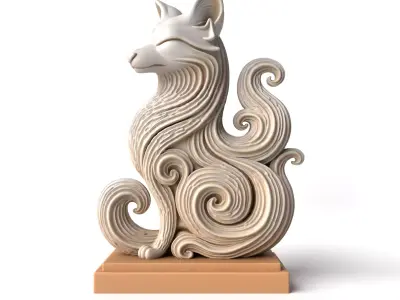 Minimalist Marble Fox Sculpture 3D print model