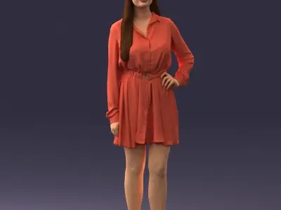 000275 Beautiful Female Model in Red Dress 0628 3dp 3D print model