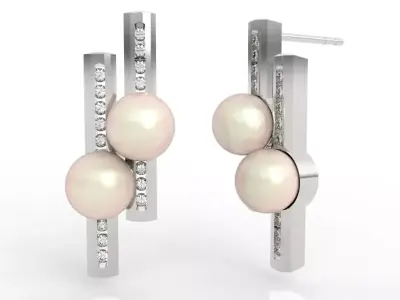Luxury Double Pearl Bar Stud Earrings 3D print model