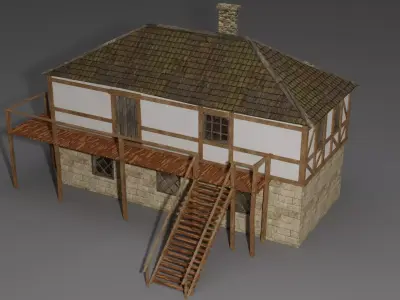 Medieval house Free low-poly 3D model 4