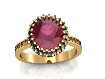 ruby oval with daimond ring 3D print model