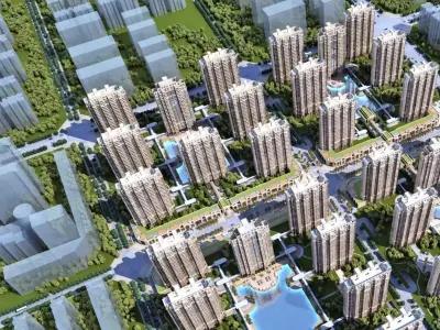 Contemporary High-Rise Residential Masterplan 3D model