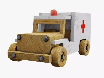 Old wooden toy ambulance car 3D model