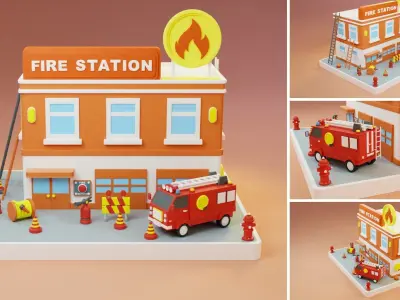 Cartoon Public Buildings Islands Exteriors 2 Low-poly 3D model