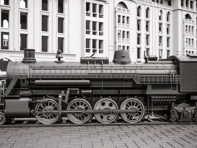 locomotive old steam in city 3D model