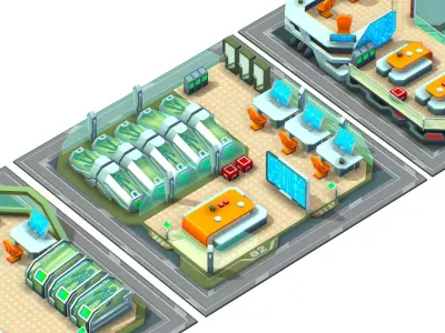 isometrical recreation room barrack hospital all Low-poly 3D model