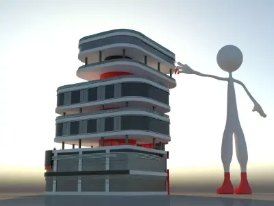 Modern Futuristic Hotel Exterior 3D Model Low-poly 3D model