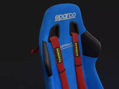 Sparco Sprint Racing Seat blue with 6 Point Harnes Low-poly 3D model