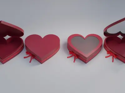 Gift Box Valentine Heart shape with Ribbon Low-poly 3D model