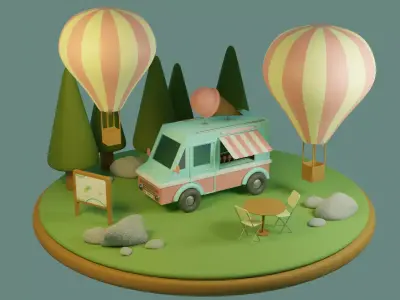 Low poly ice cream truck Low-poly 3D model