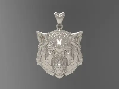 Pendant 3D print model wolf 3D print model