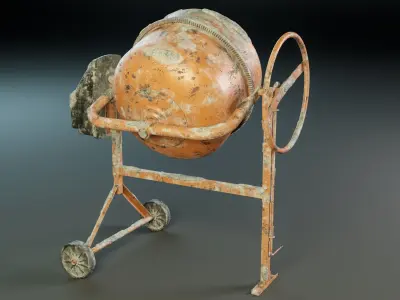 Worn-Out Portable Concrete Mixer PBR Low-poly 3D model