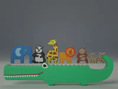 WOODEN ANIMALS SAVANNAH Low-poly 3D model