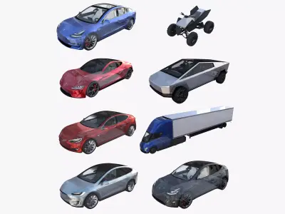 Full Tesla 2020 Vehicle Lineup with interiors and chassis 3D model