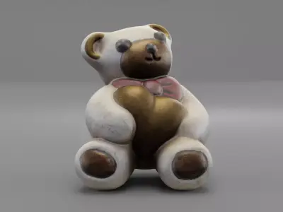 Ceramic Teddy bear with heart Low-poly 3D model