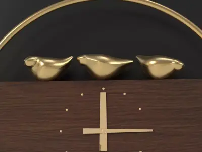 Gold - Wooden - PBR wall clock 001 3D model Free low-poly 3D model