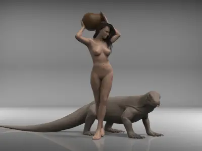 Komodo Dragon and Nude Female  posed 3D model