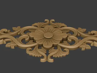 Floral wood carving 3D print model