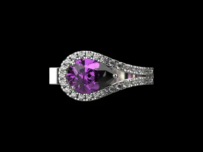 Pear Cut Ring With Diamonds N69 3D print model