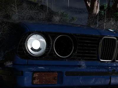 Car in the forest during the rain 3D model