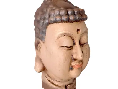 Antique Wood Buddha Head 3D model