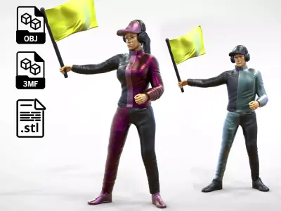 N3 Race Marshal with flag 3D man and woman 3D print model