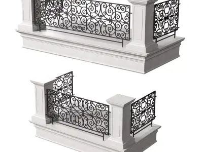 Classic Marble Balcony with Wrought Iron Railings 2 3D model