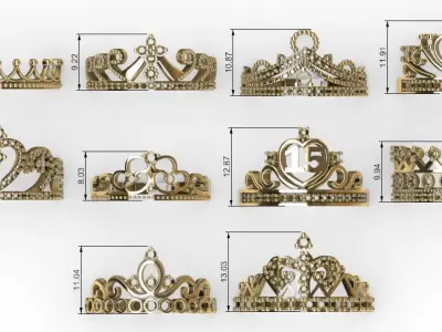 10 units Lady Crown rings sweet 15  collection  3D print model