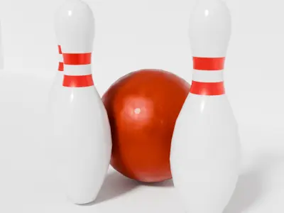 Red Bowling Ball and White Pins 3D model