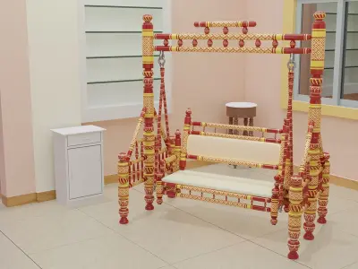 Cradle wooden swing chair 3D model