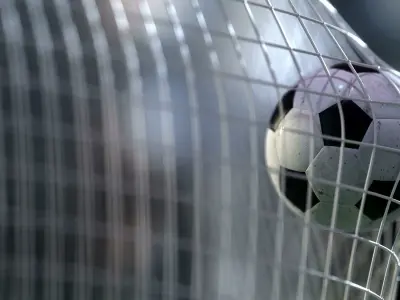 Soccer ball flying into goal net - Animated 3d scene vray 3D model
