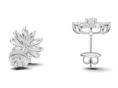 Marquise Diamond Flower Stud Earrings For Women 3D print model