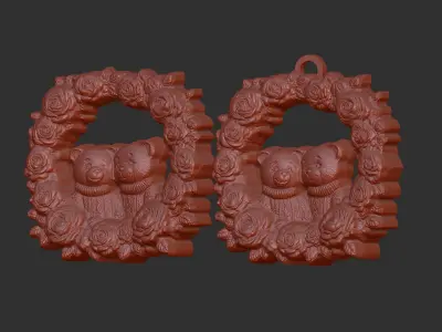 teddy couple flower decor  3D print model