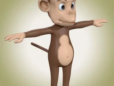 Cute Cartoon Monkey Rig Low-poly 3D model