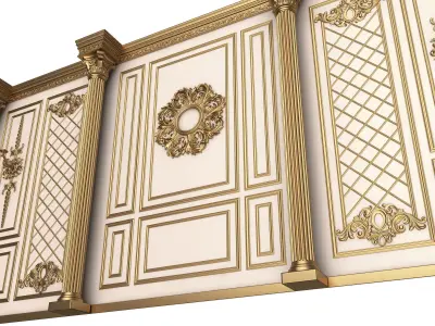 Boiserie Classic Wall with Mouldings 05 White Low-poly 3D model