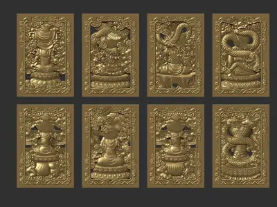 Bas-relief of Eight Buddhas 3D print model